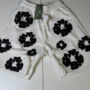 Denim Tears Shorts White Cotton Wreath Logo Streetwear Mens Unisex